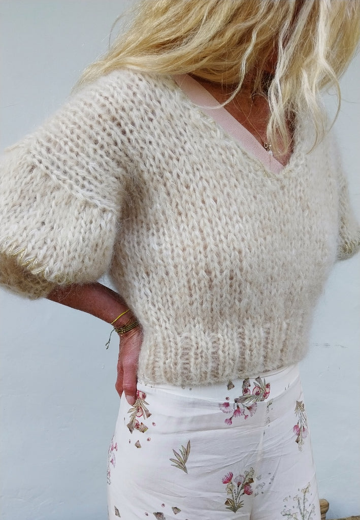 PULL MANCHES COURTES ÉCRU