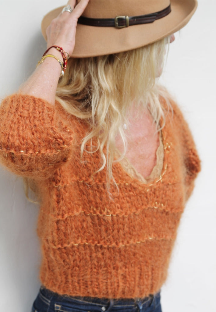 PULL MANCHES COURTES BRIQUE