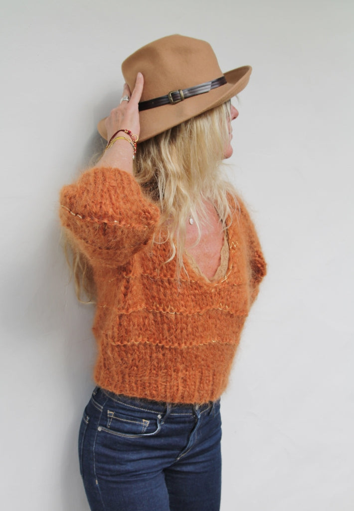 PULL MANCHES COURTES BRIQUE