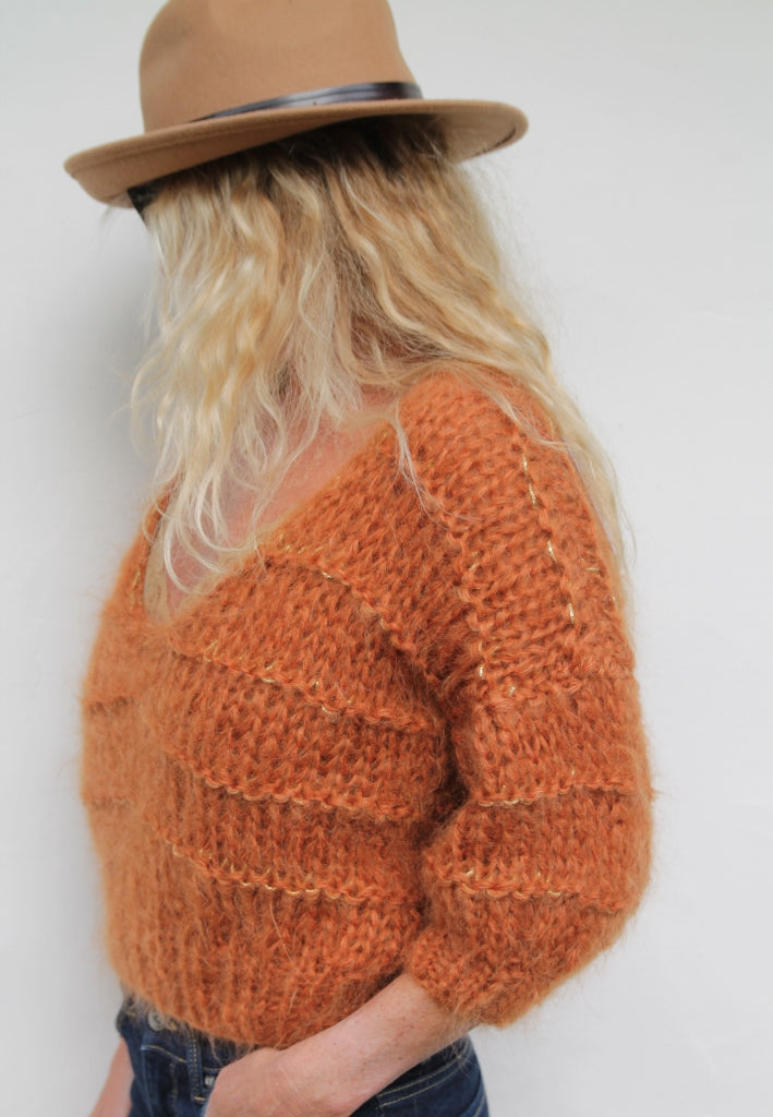 PULL MANCHES COURTES BRIQUE