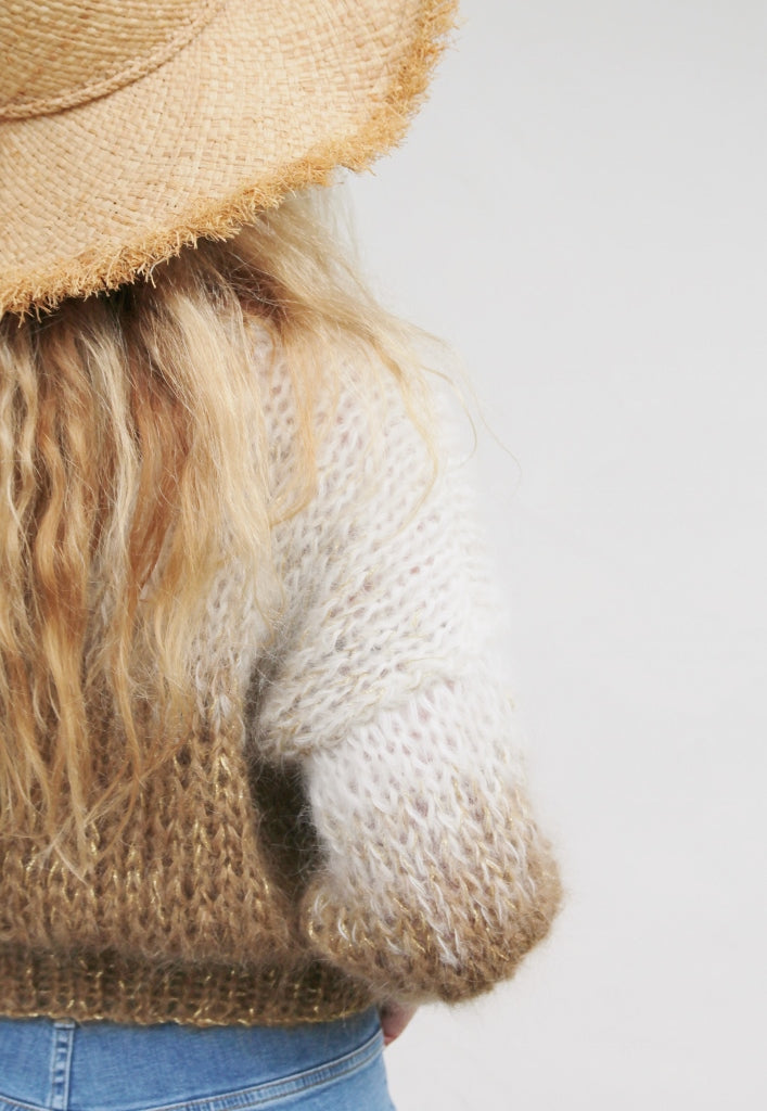 PULL MANCHES COURTES BEIGE/ECRU