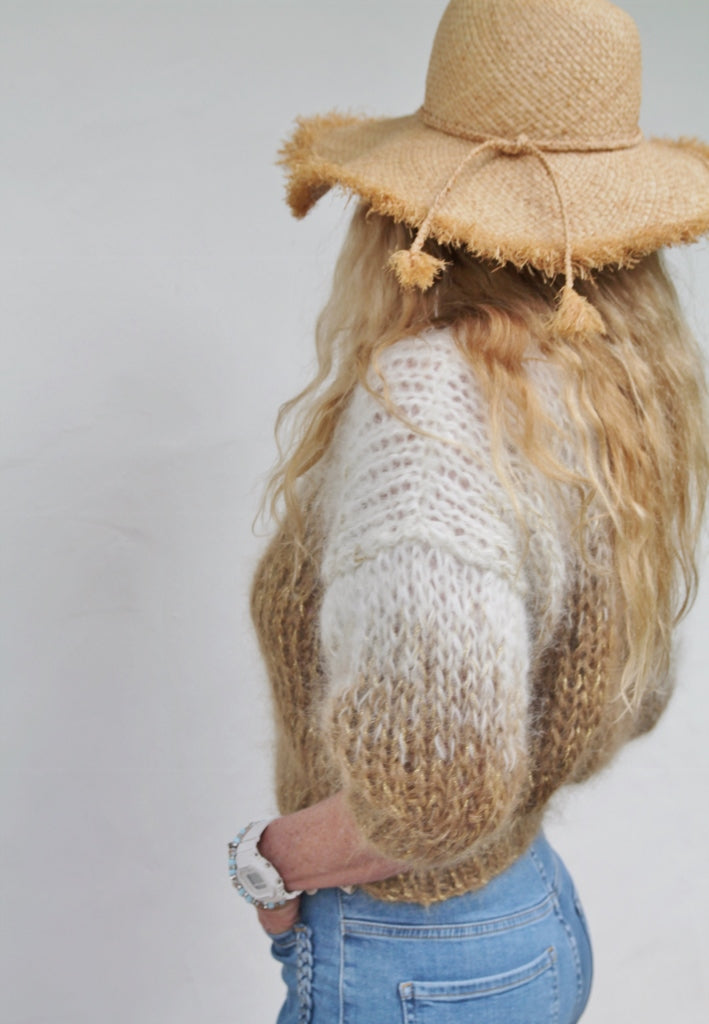 PULL MANCHES COURTES BEIGE/ECRU