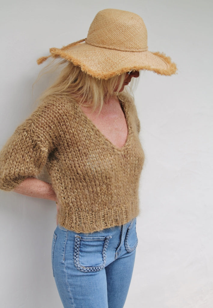 PULL MANCHES COURTES BEIGE